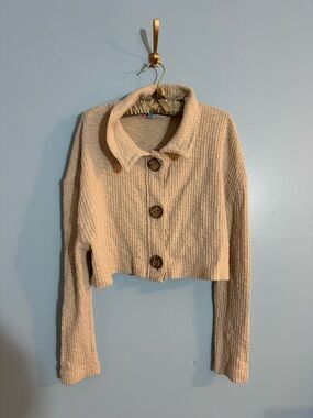 Free people beach top/blouse longsleeve tan size S with brown buttons